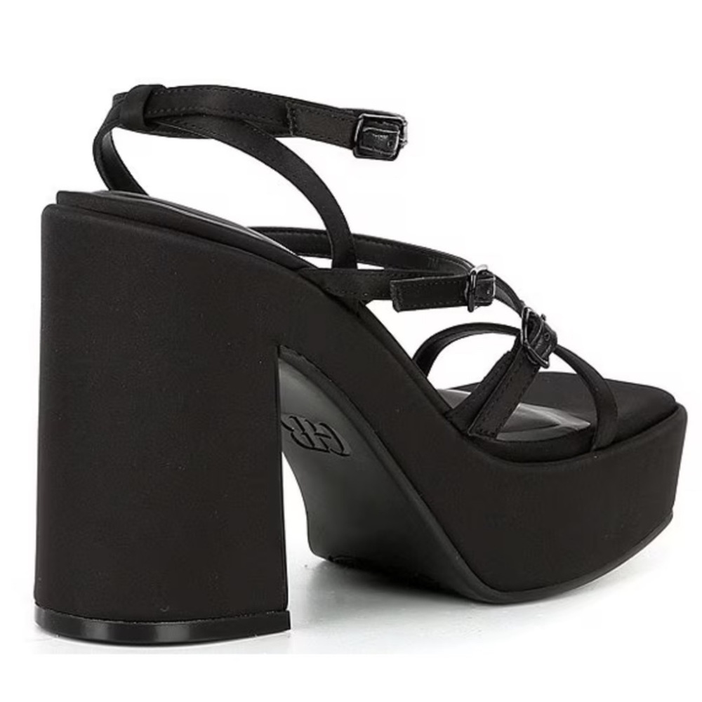 NEW GB “The Drama Queen” Black Satin Strappy Platform Sandals women’s size 9 NWT - Picture 3 of 4
